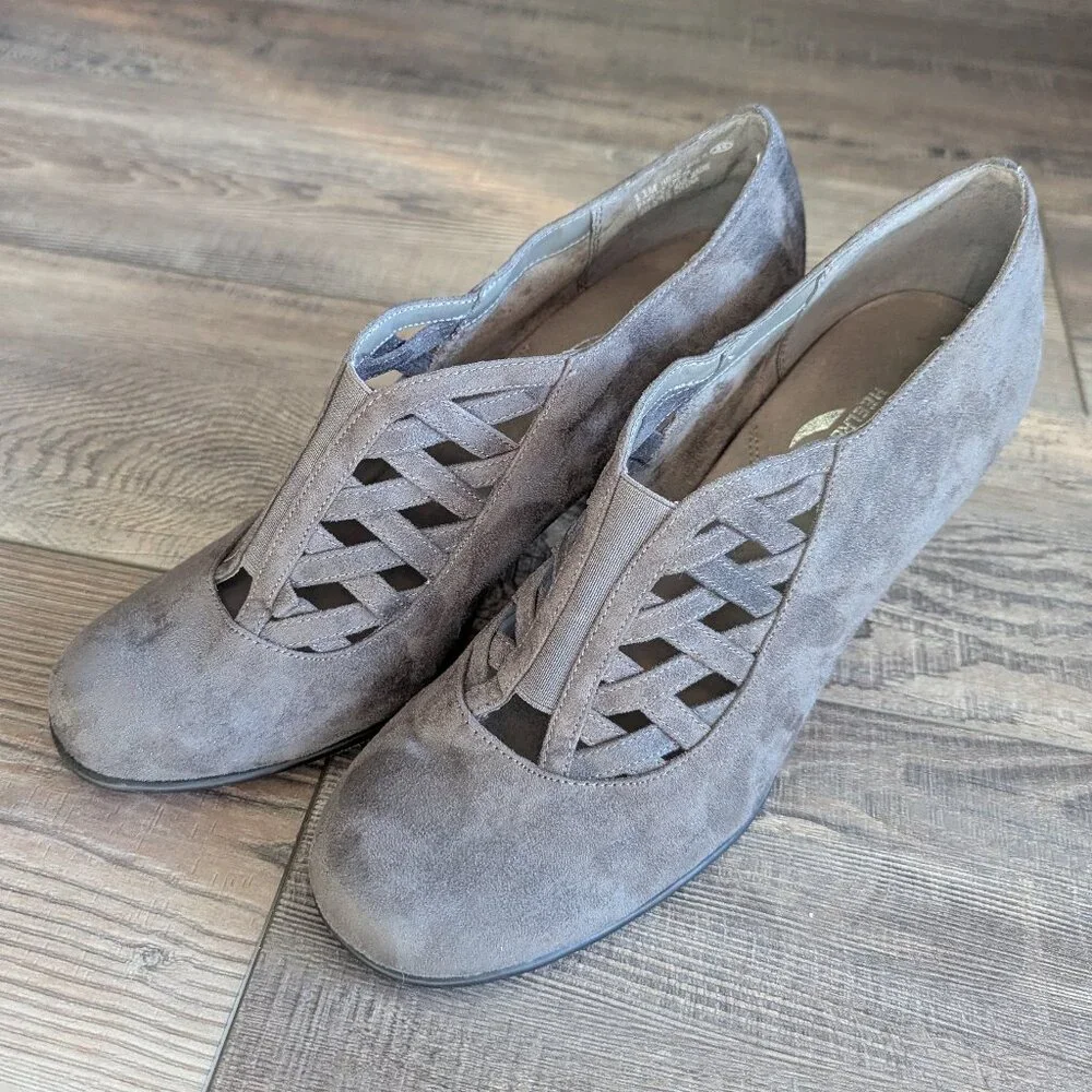 Aerosoles Women's Head Role Gray Faux Suede Pump Heel Booties Shoes Office 11